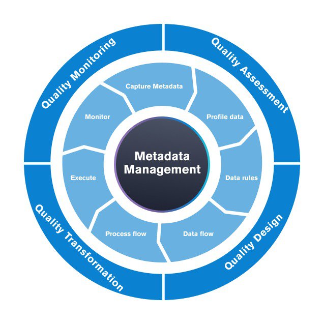 Quality monitoring, quality assessment, quality design, and quality transformation are all key components of metadata management.