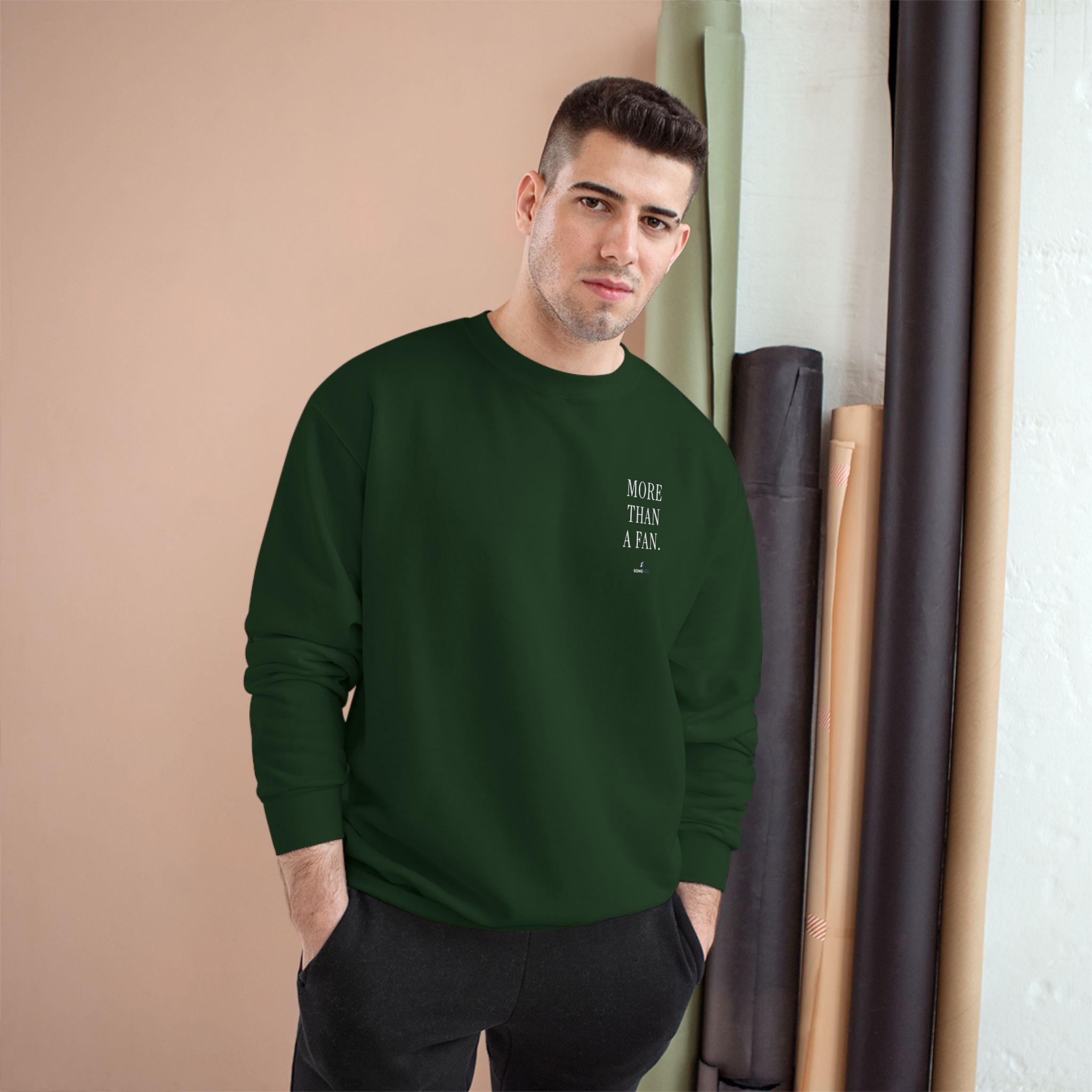 Ask me about my royalties pullover worn by male model