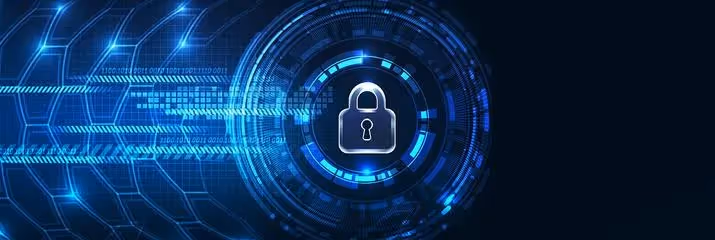 Blue securiy illustration with padlock on it