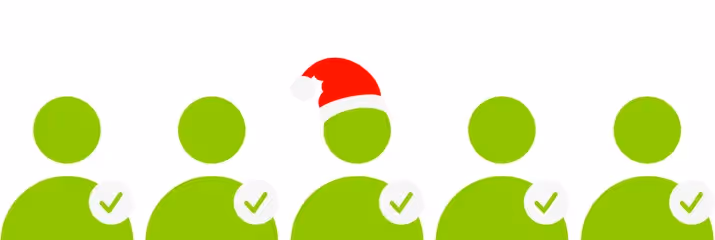 Green people icons with one wearing a santa hat