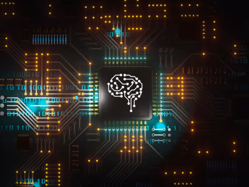 A microship with the outline of a brain on it