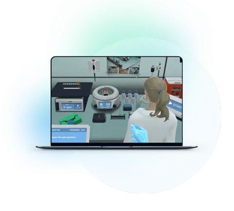 Screenshot of a virtual lab within a laptop frame. Discover how Labster empowers the next generation of scientists.