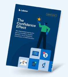 Cover of Labster's 'The Confidence Effect' with a person holding a star and science icons below.