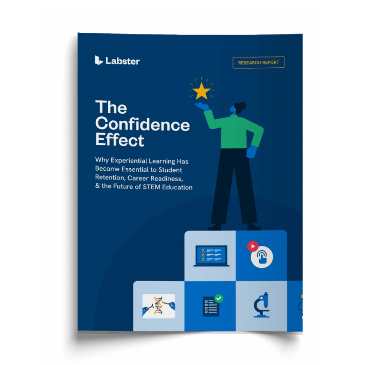 Cover of research report titled The Confidence Effect by Labster, highlighting experiential learning in STEM education.