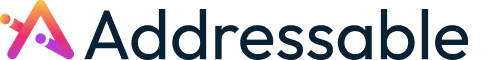 Addressable company logo with a stylized letter A in orange and purple gradient.