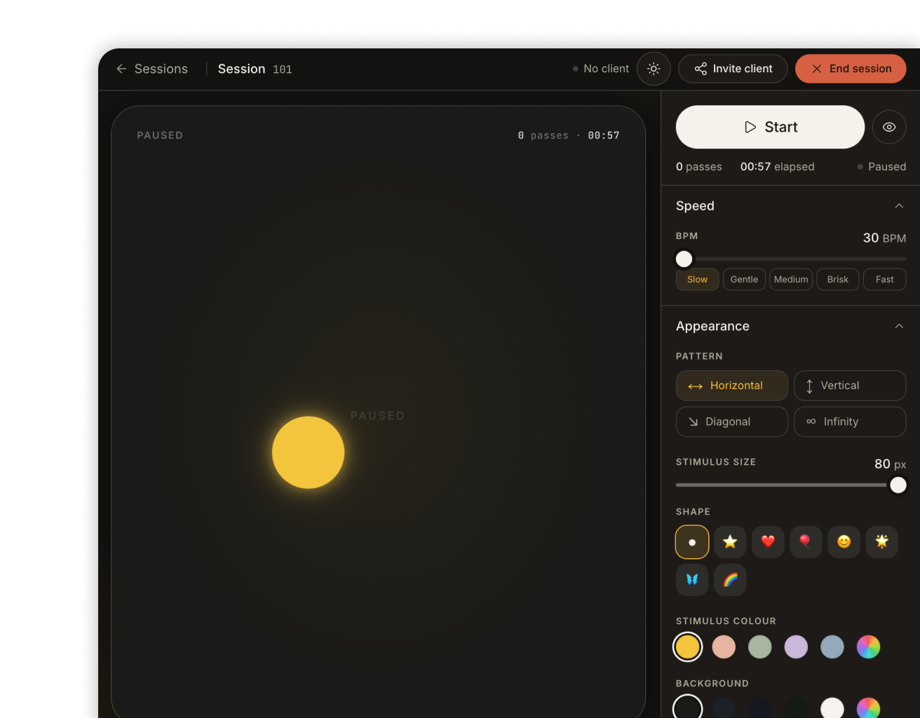 Pendle UI screenshot - Free BLS tool for EMDR therapy