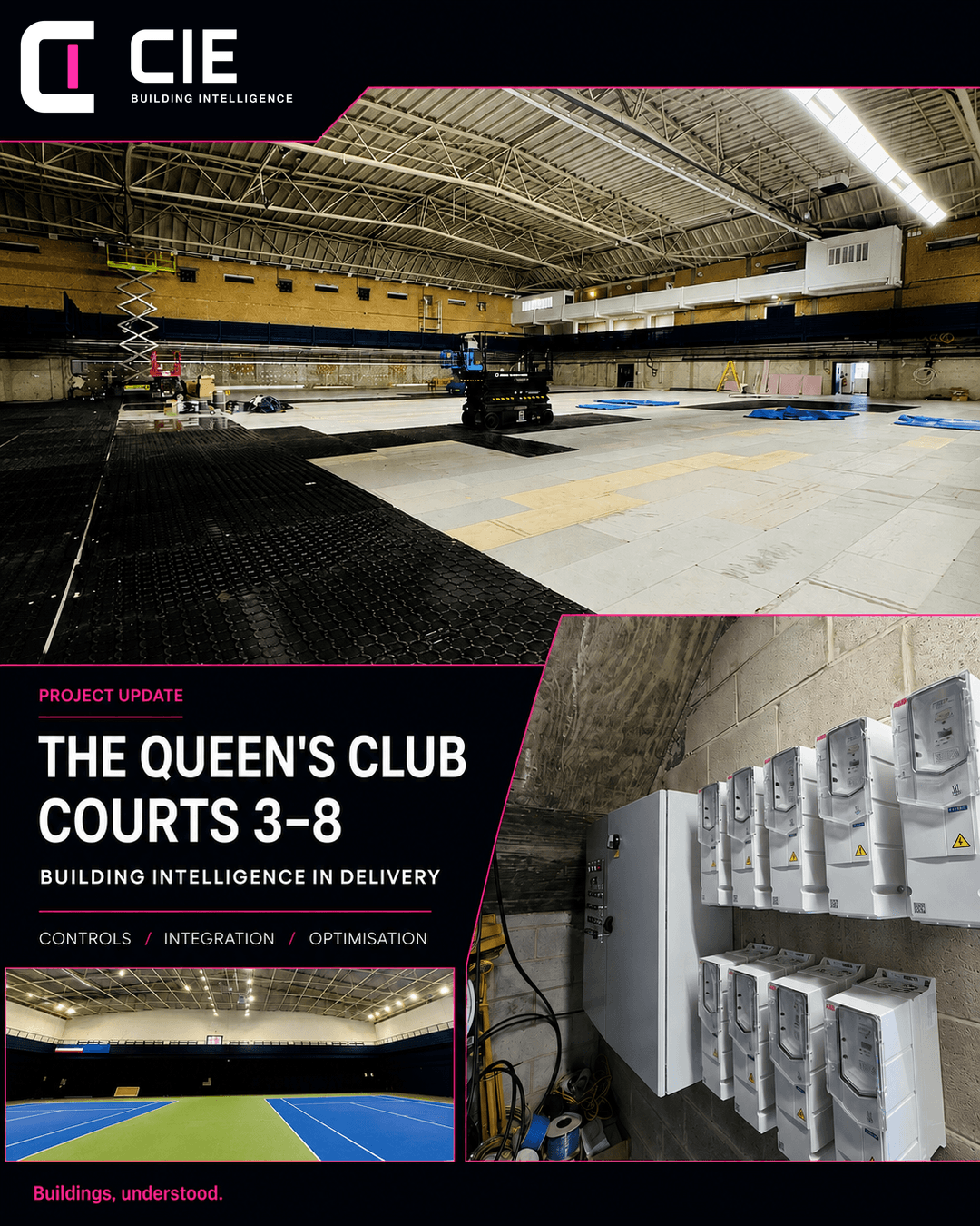 The Queen’s Club Courts 3 to 8 BMS works and finished tennis courts
