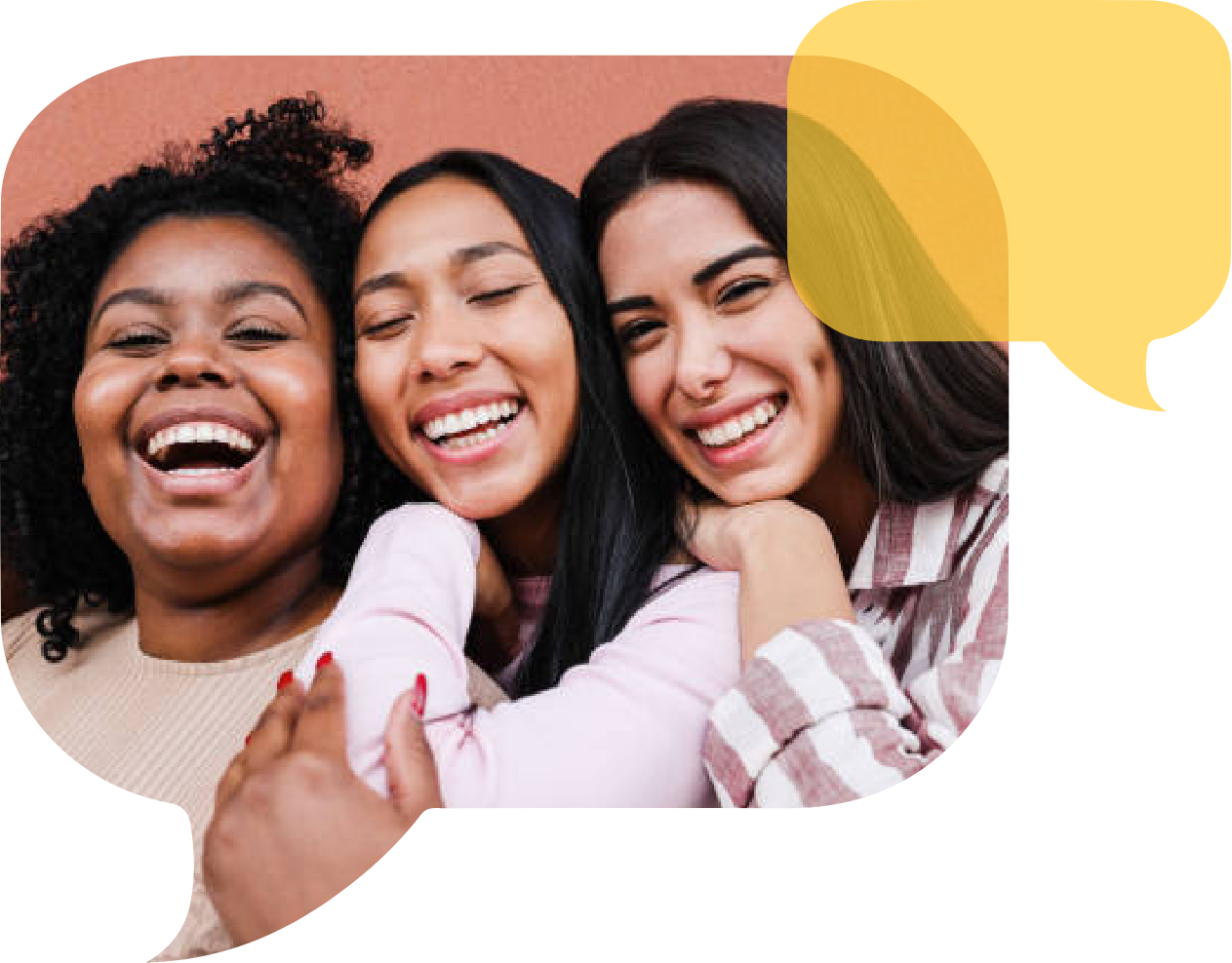 Image of smiling women and a yellow speech bubble