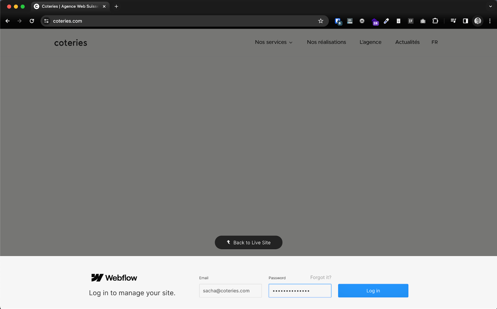 Se connecter à l'Editeur Webflow