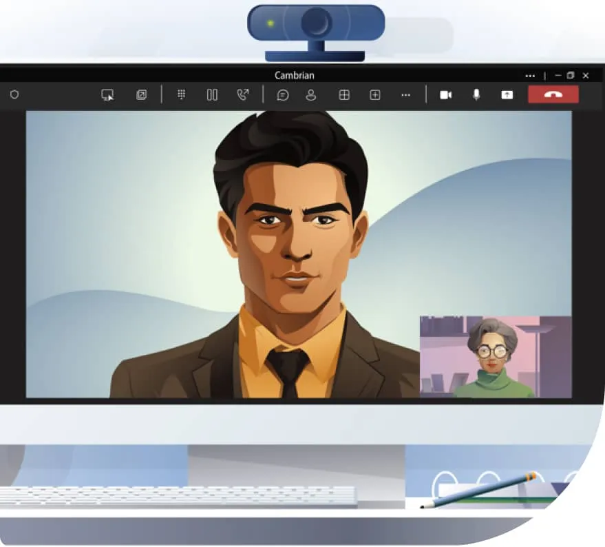 Illustration of a Cambrian online meeting via smartphone