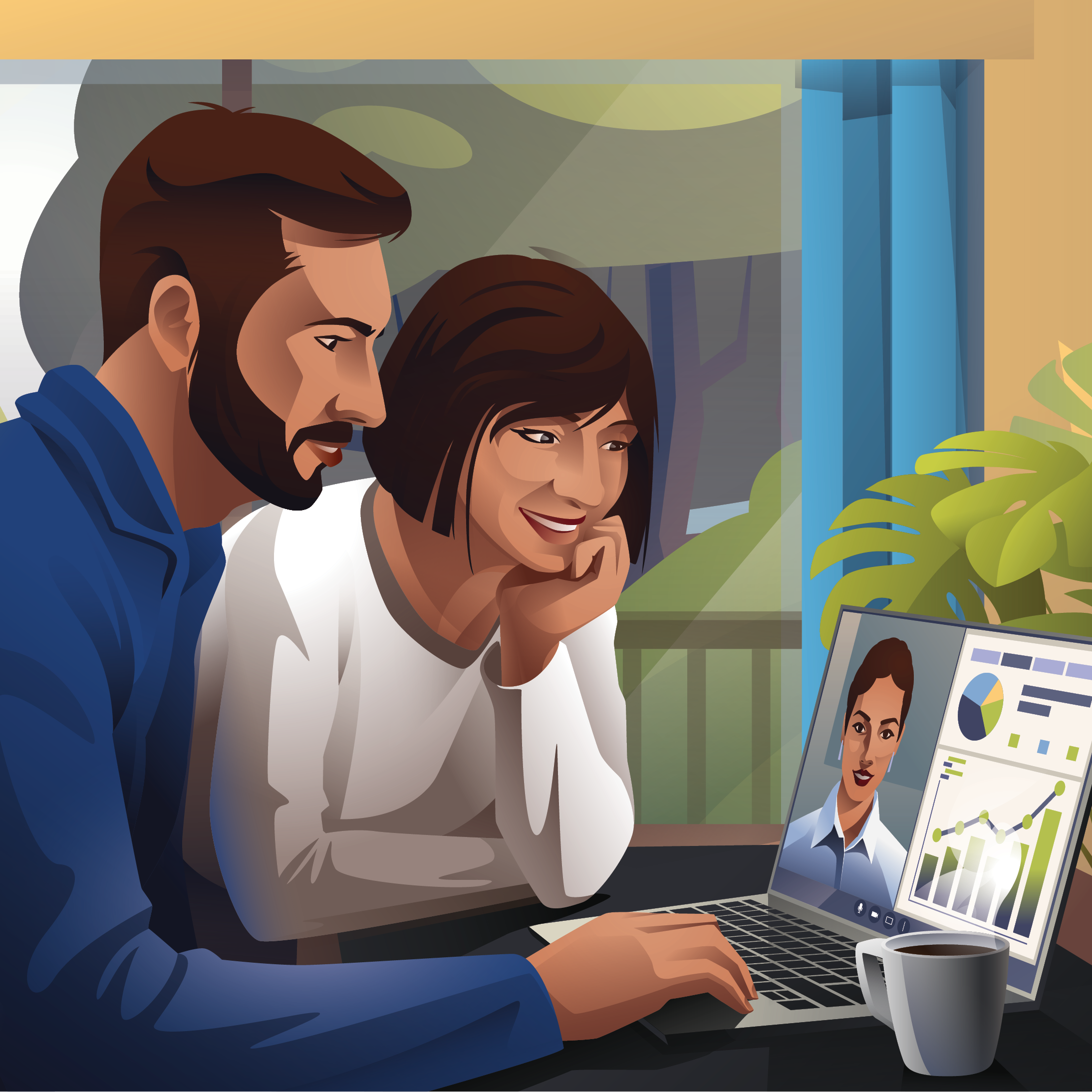 Illustration of a Cambrian online meeting via smartphone