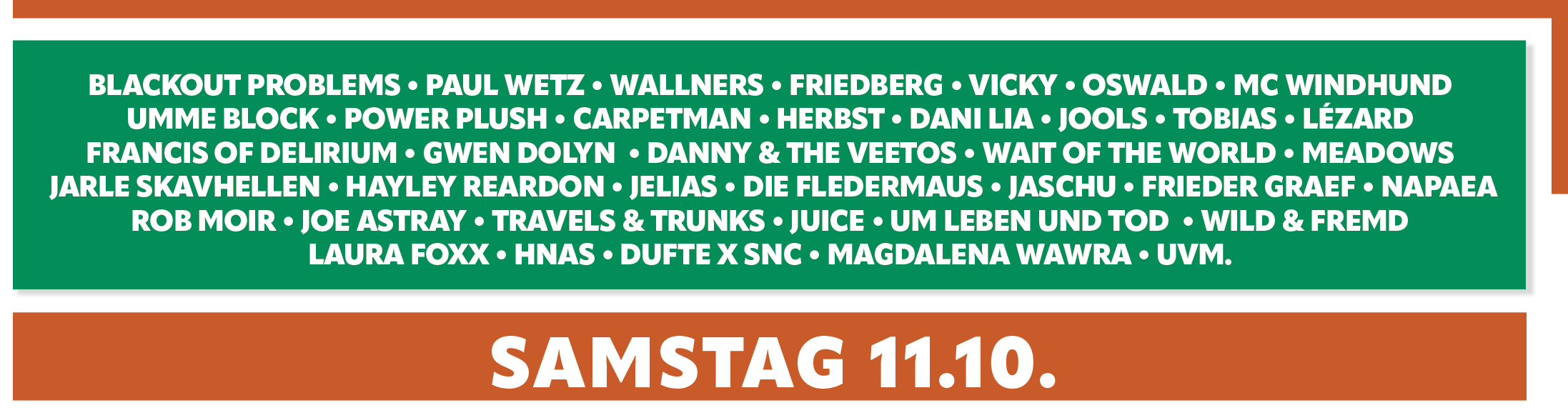 Lineup der 1. Bandwelle Nürnberg Pop Festival