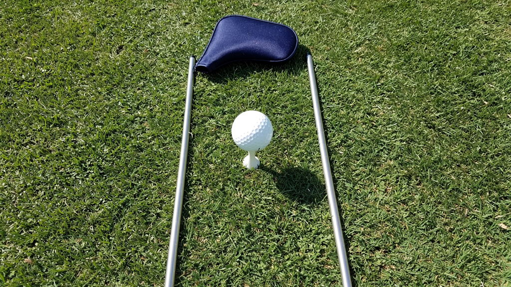 Overhead view of golf training drill setup