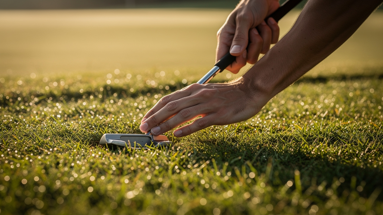 Relaxed putting grip showing confidence and trust