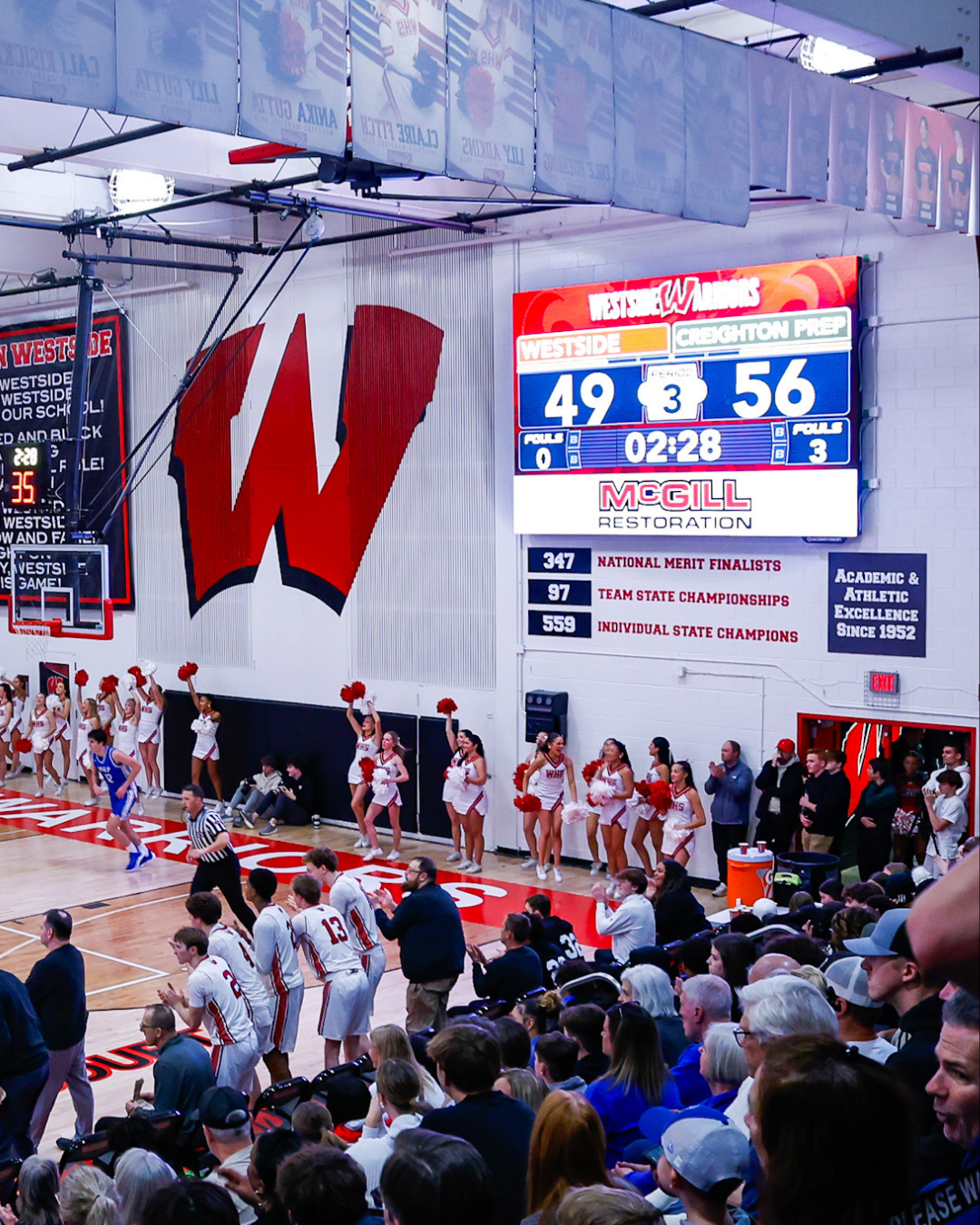 Westside high school gym scoreboard
