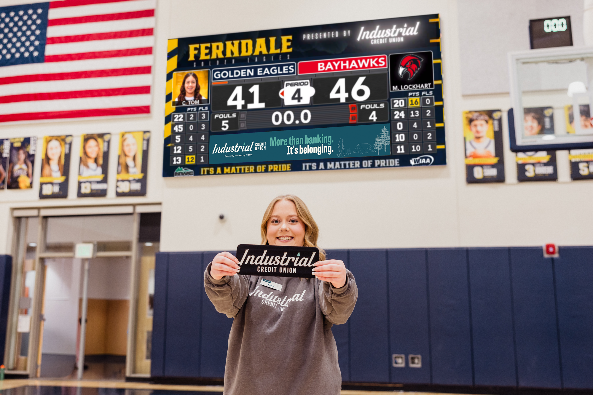 Industrial Credit Union at Ferndale High School with new LED video scoreboards