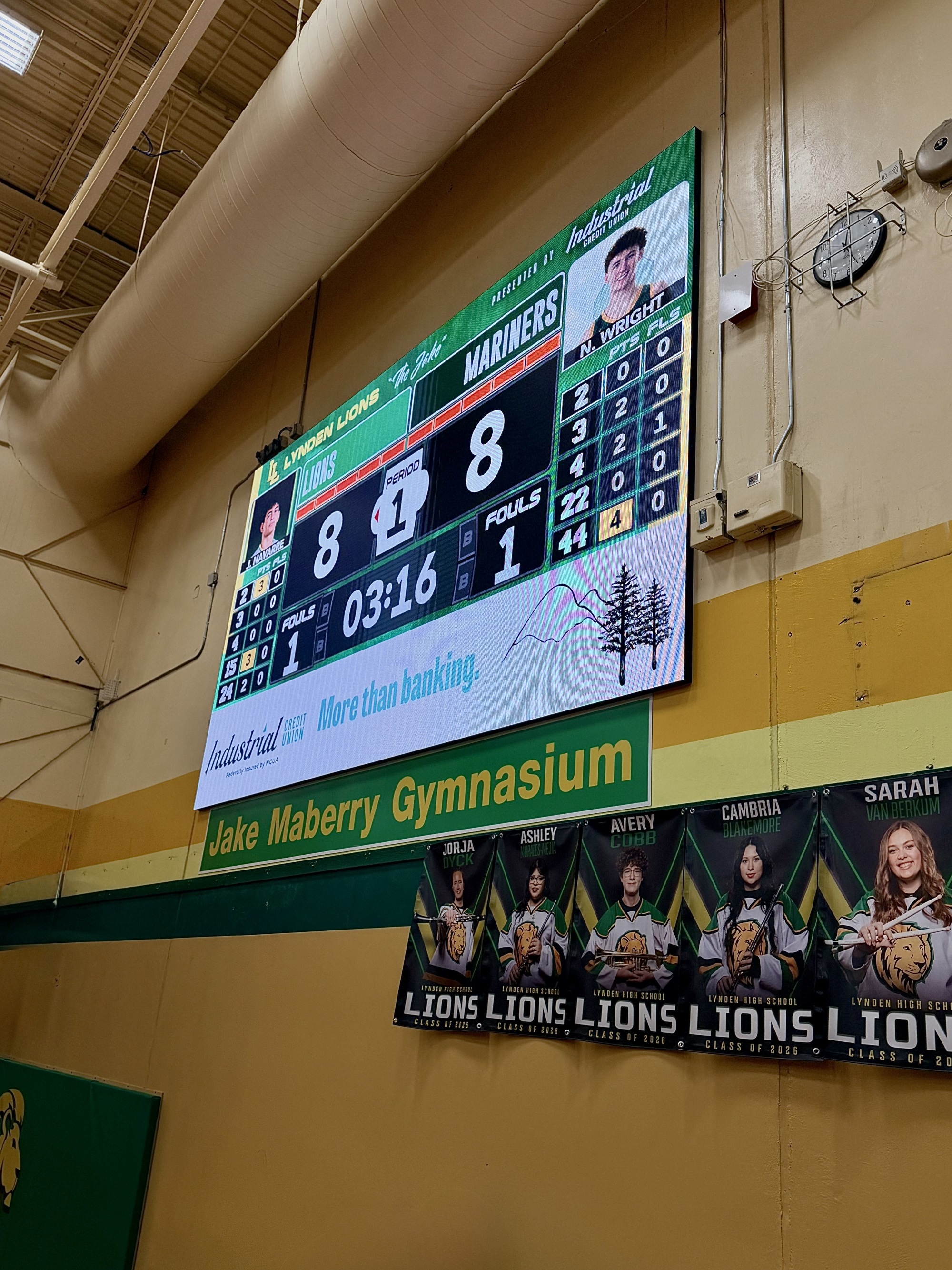 Lynden High School Scoreboard with Industrial Credit Union advertisement