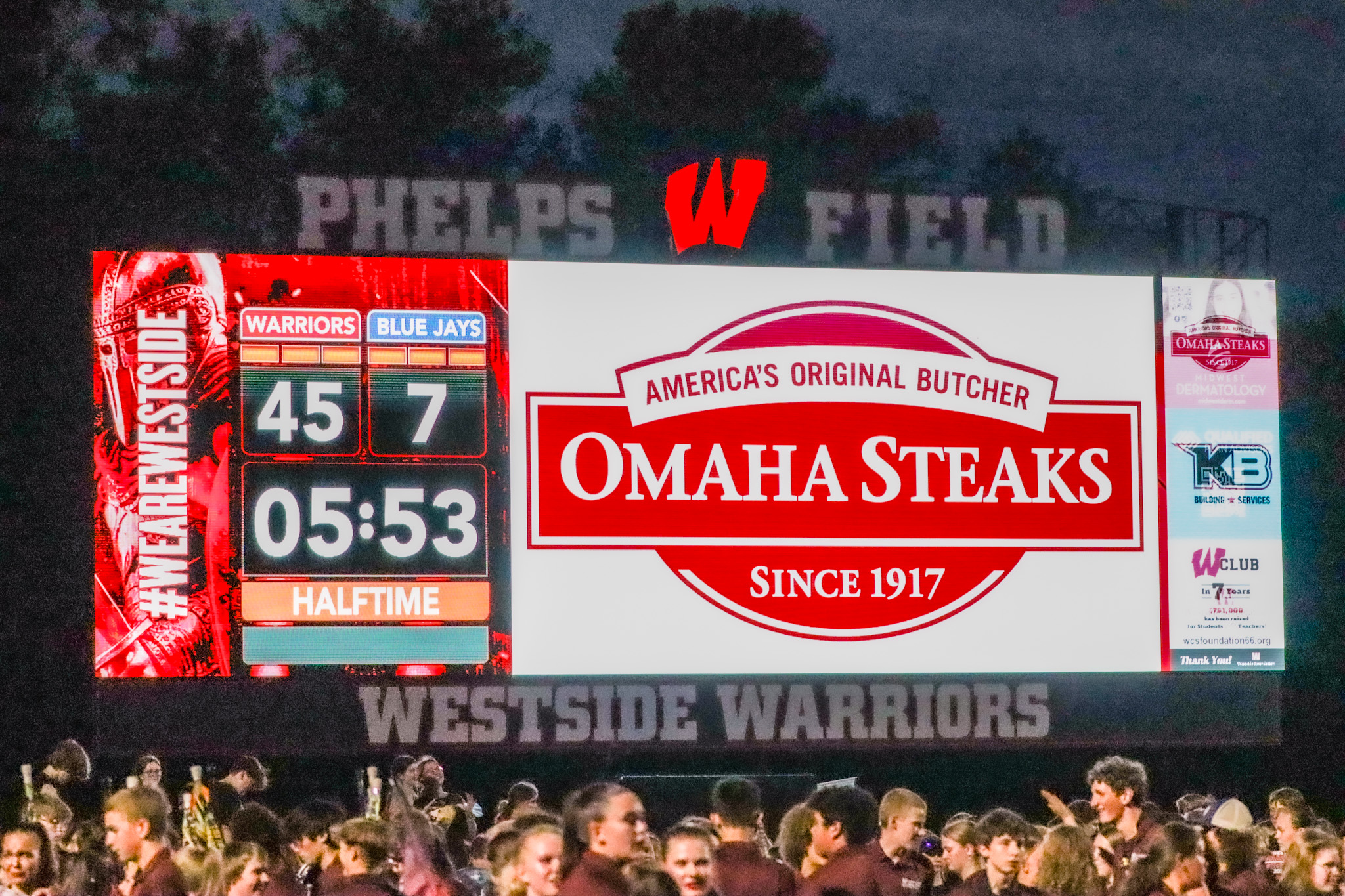 Scoreboard sponsors brought on by Scoreboard Media at Westside High School