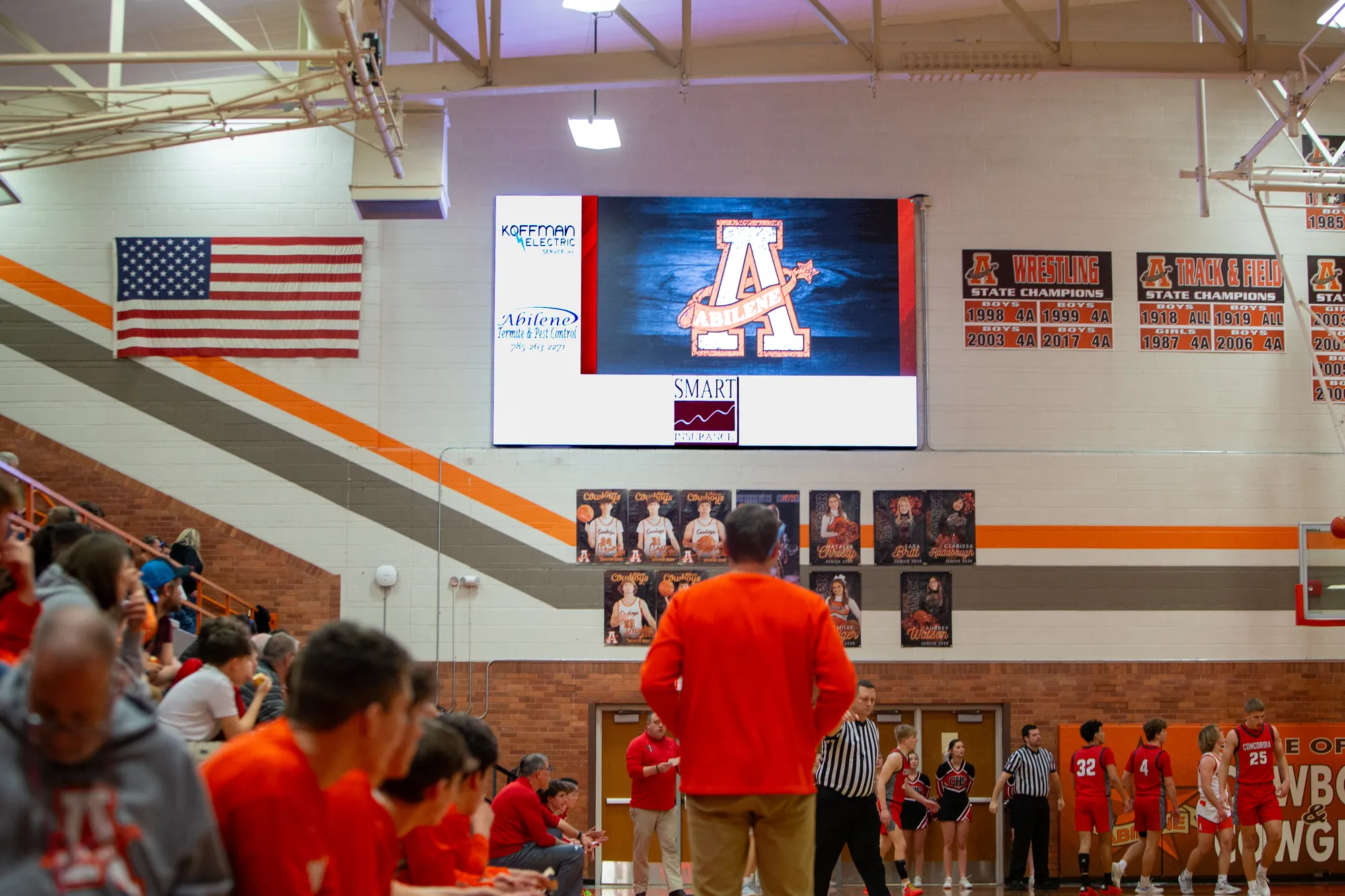 Athletic director school sponsorship on scoreboard at Abilene High School