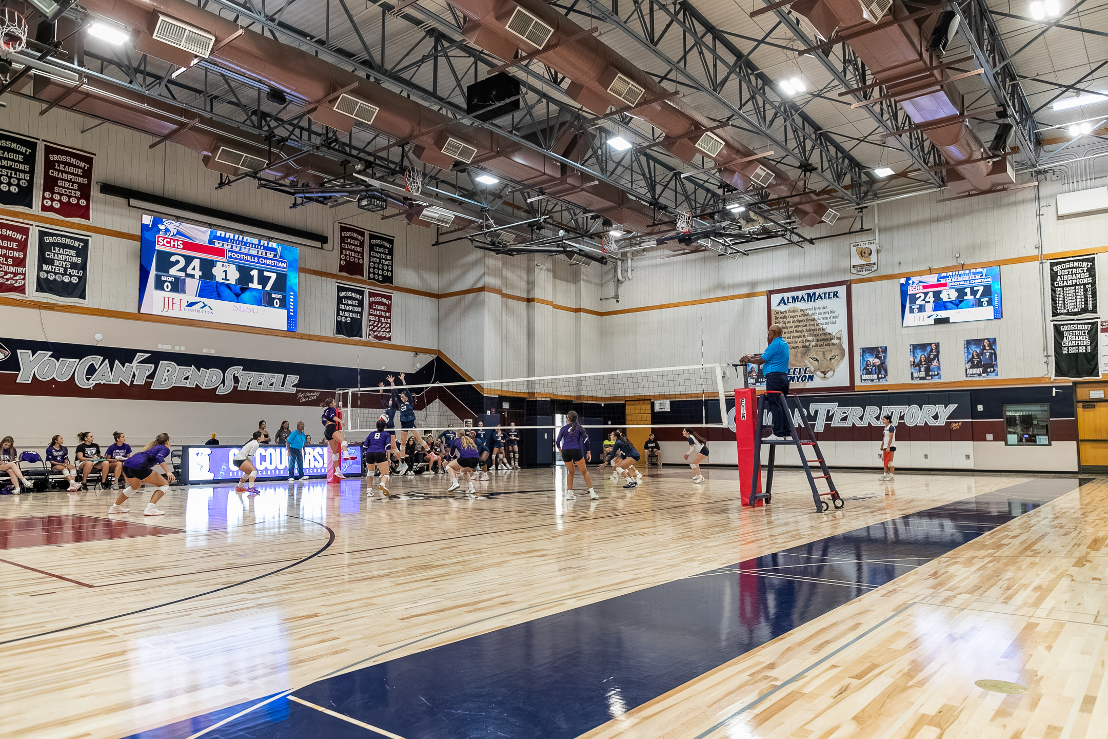 Steele Canyon High School gym scoreboards and scorers table for scoreboard advertising sports sponsorships