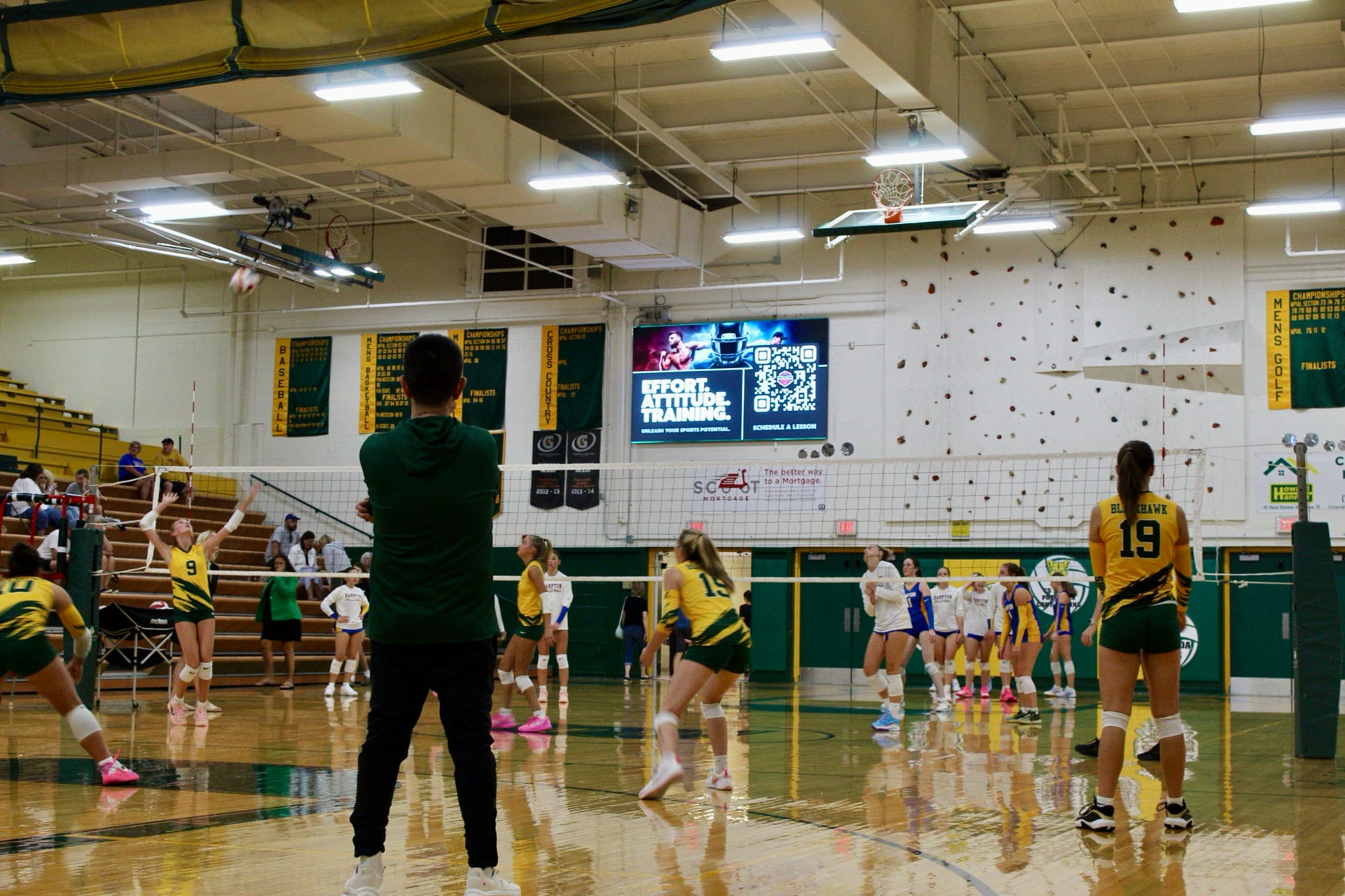 Blackhawk high school gym scoreboard with scoreboard advertising