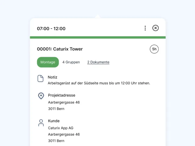 Visualisierung der Auftragsdetails
