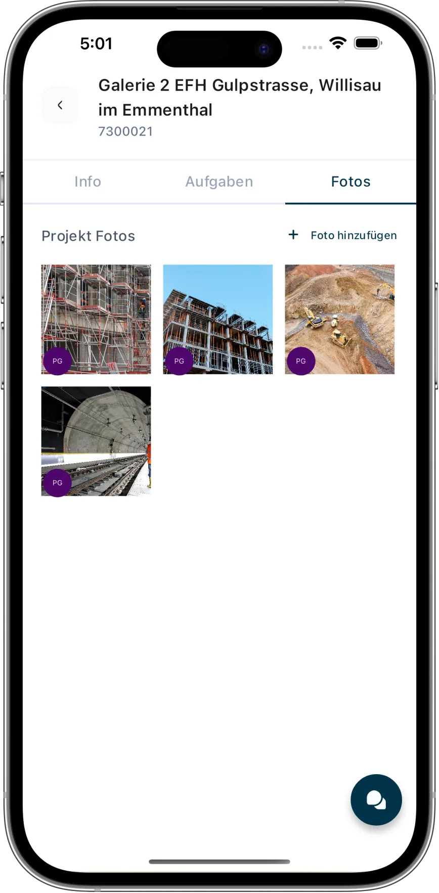 Screenshot von den Projektfotos in der Cloud App