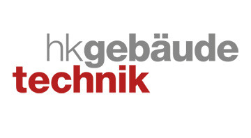 Logo mit dem Schriftzug 'hk gebäudetechnik' in Grau und Rot.
