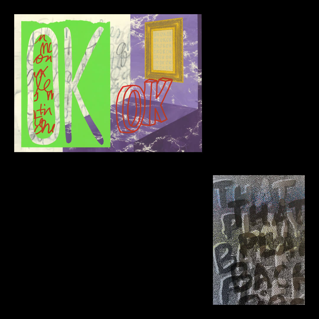 two serigraph artworks by dominique desbiens on black background