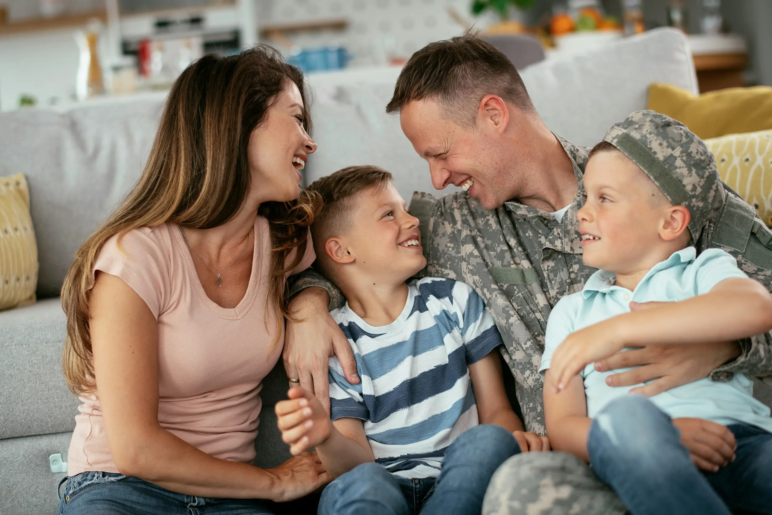 Military service member and family spending time together