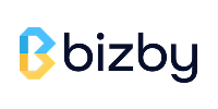 Bizby company logo with stylized B icon in blue and yellow next to black text.