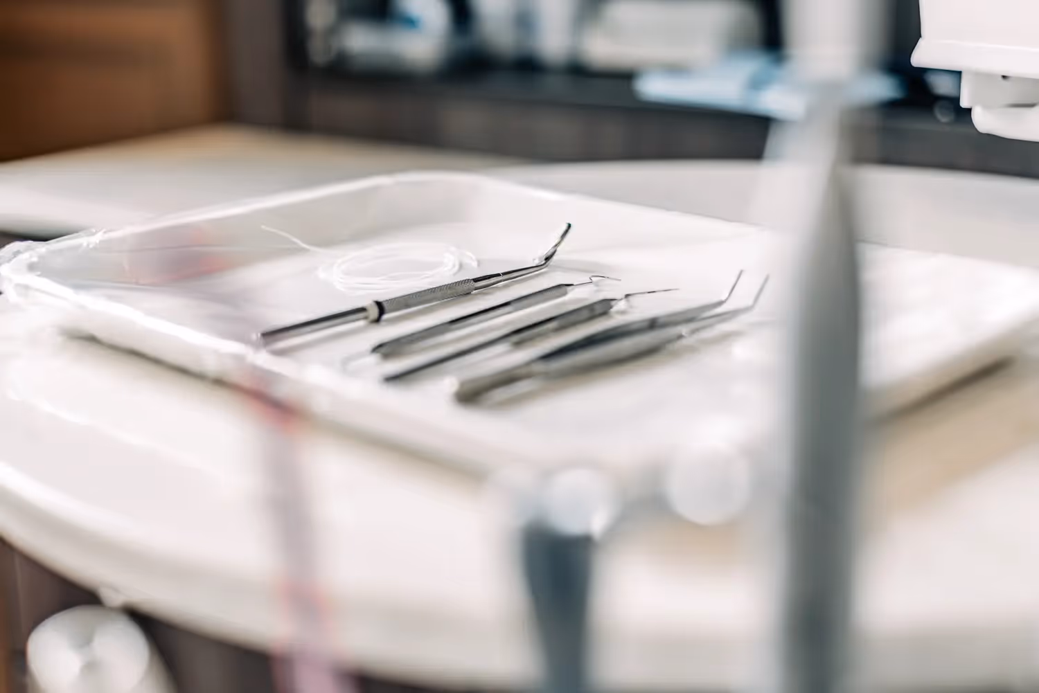Dental tools on tray
