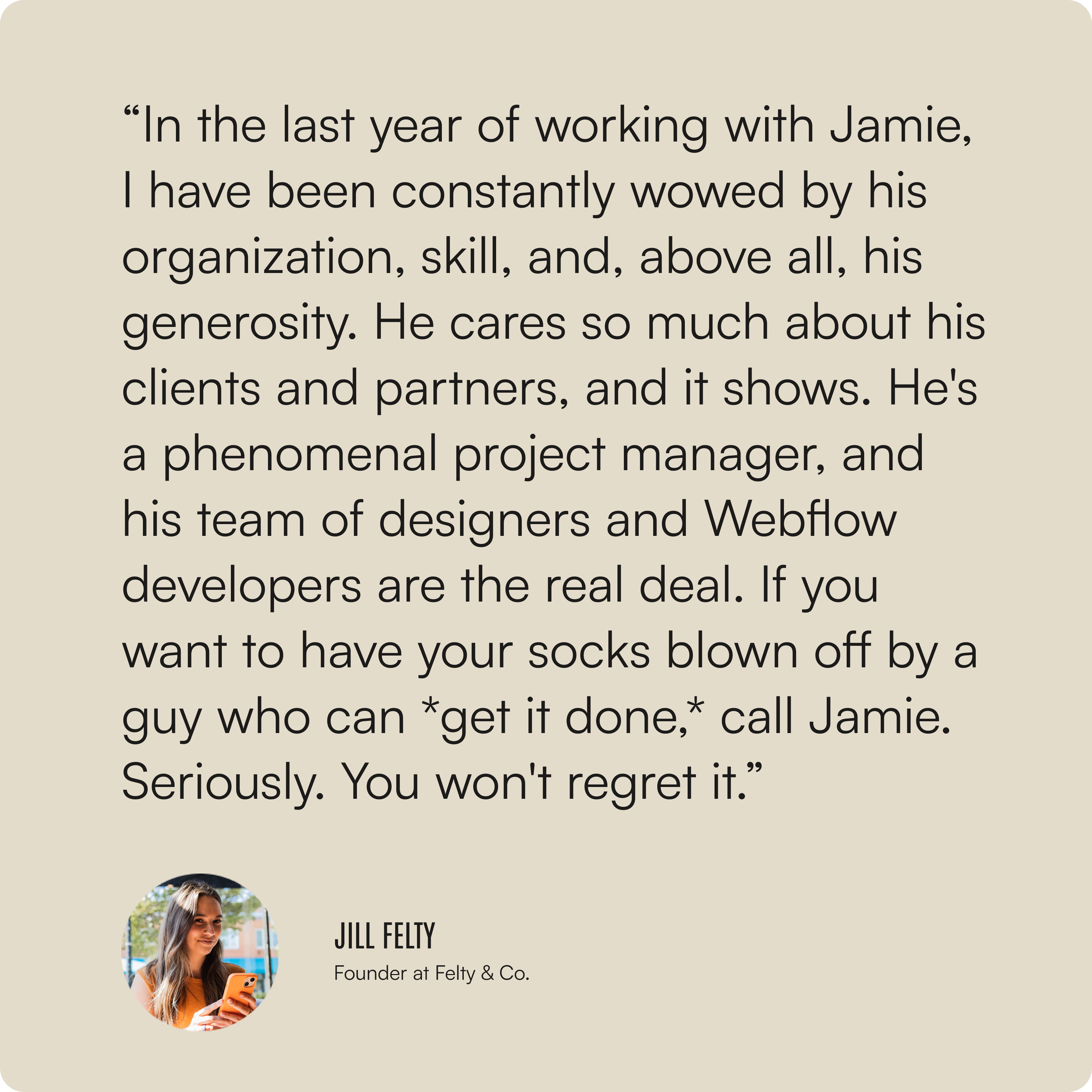 Testimonial from Jill, Webflow Maintenance