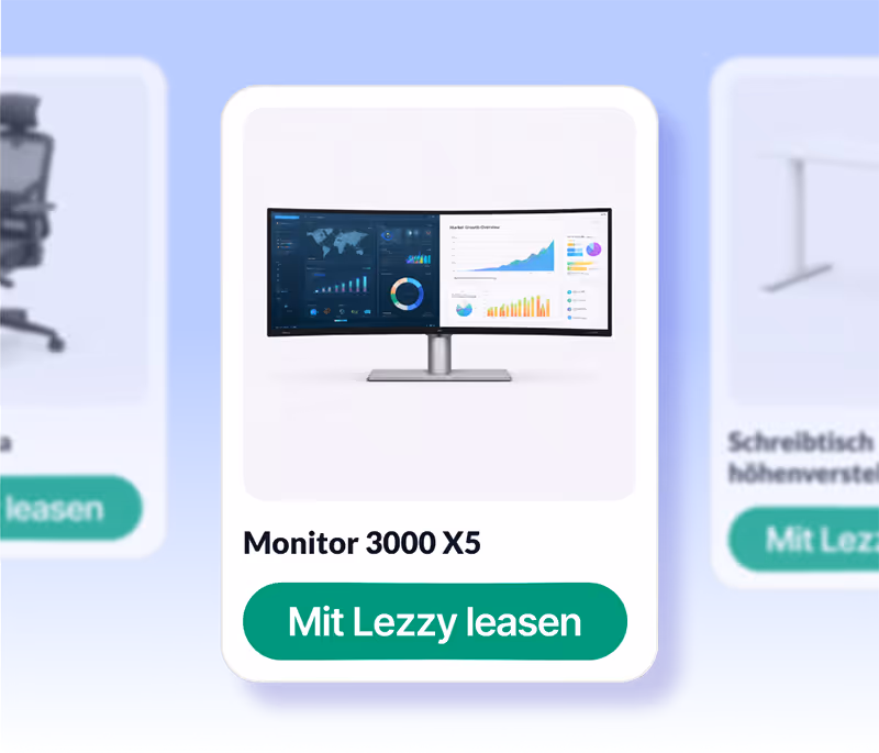 Ein gebogener Monitor zeigt bunte Diagramme und Grafiken auf zwei nebeneinander liegenden Bildschirmen.