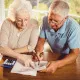 Cette image montre un couple de senior vérifiant des documents comptable avec une calculatrice