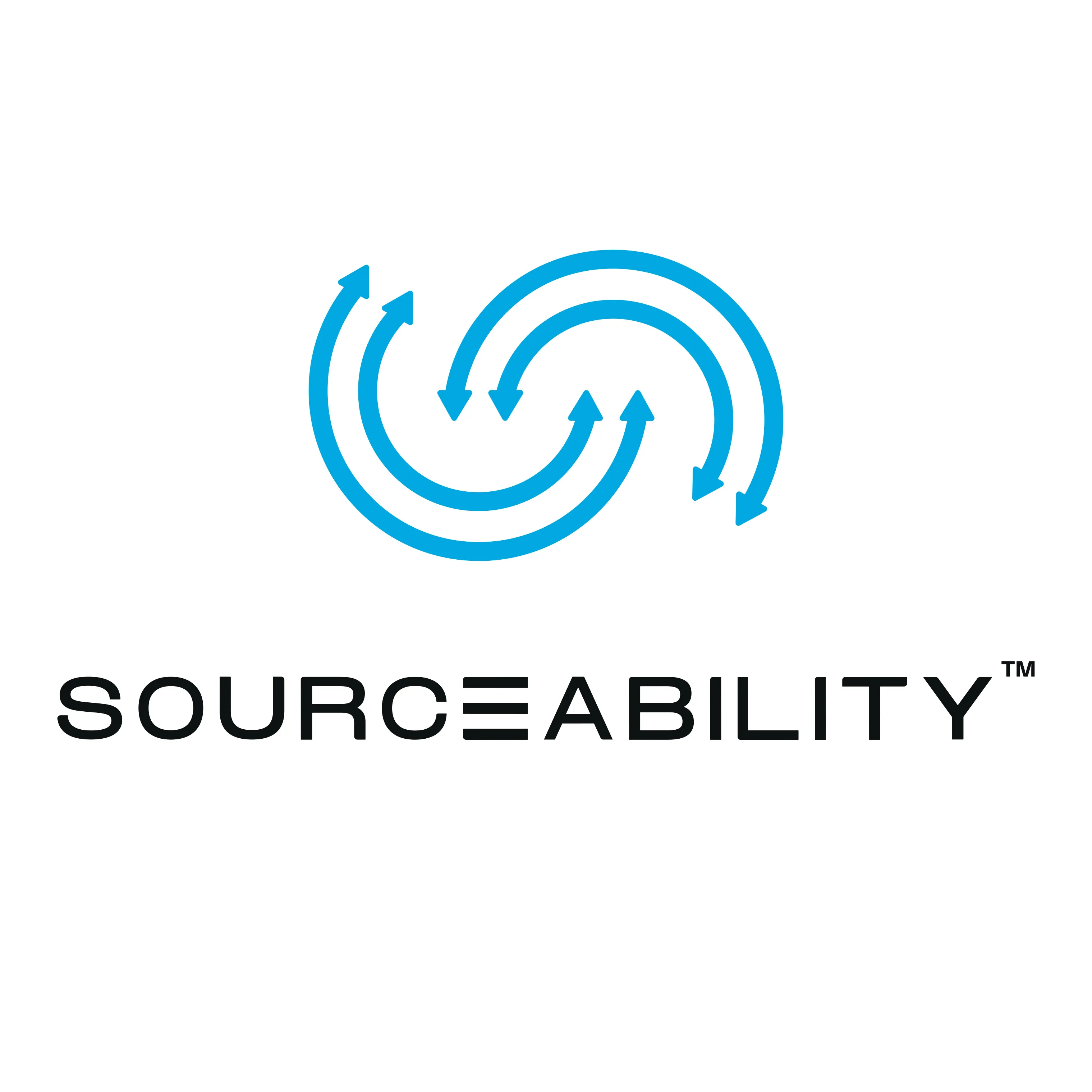 Sourceability logo with stylized blue circular arrow design above black text.