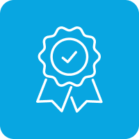 ISO 14001 certified logo with a globe and text inside a blue rounded square background.