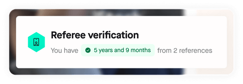 Zinc UI card showing referee verification confirming 5 years 9 months employment