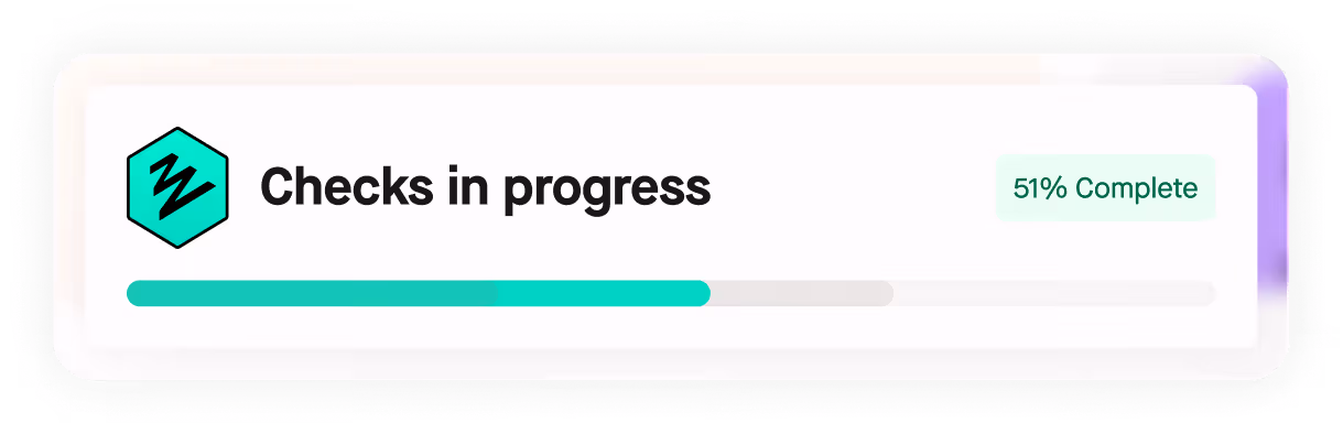 Zinc UI showing a background checks progress bar at 51% complete