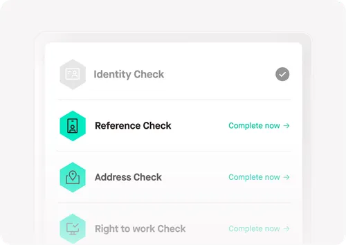Zinc dashboard showing candidate check types with completion statuses