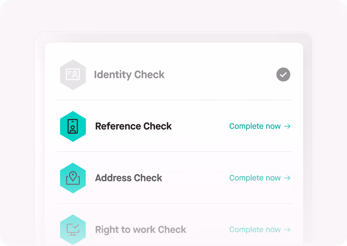 Zinc dashboard showing candidate check types with completion statuses