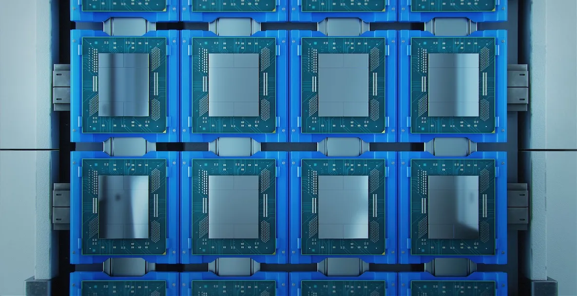 An image of chips being manufactured on a production line