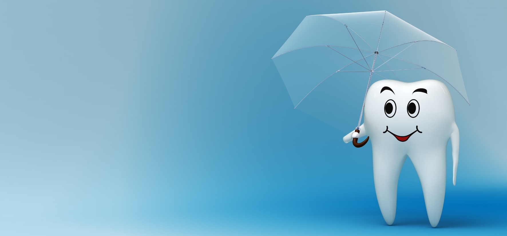 Zahnmännchen unter Schutzschirm: Karies vermeiden, Zähne schützen