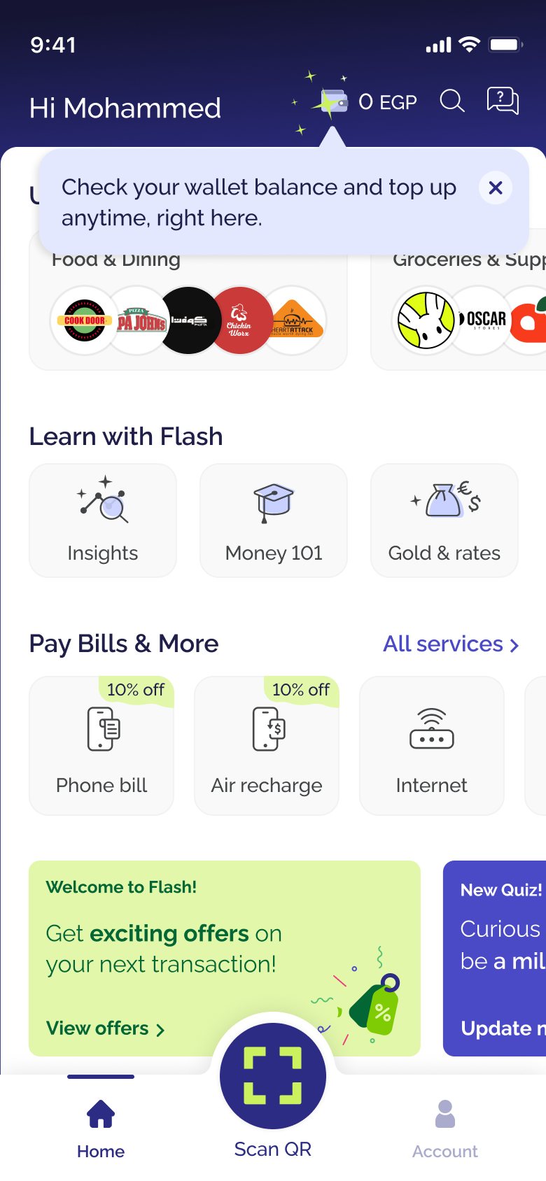 Flash app home screen