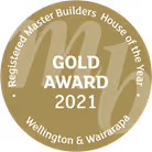 Gold Award 2021 seal for Registered Master Builders House of the Year, Wellington & Wairarapa.