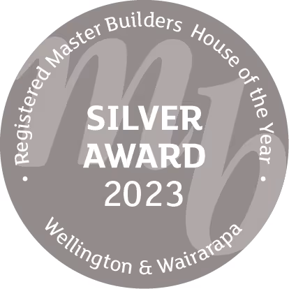 Silver Award 2023 badge for Registered Master Builders House of the Year in Wellington & Wairarapa.