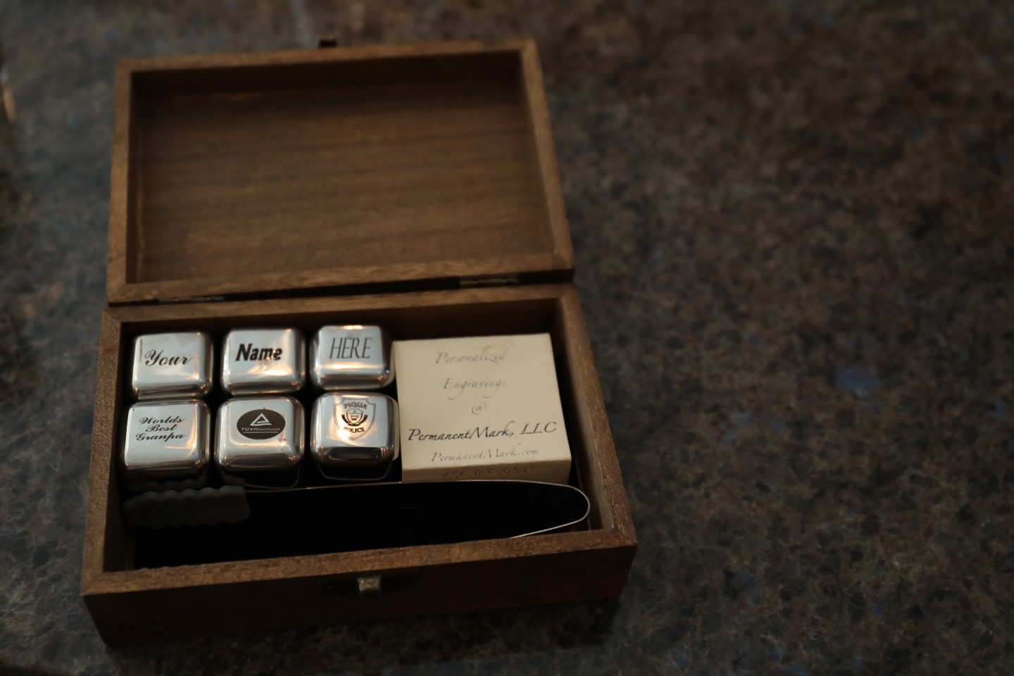 Engraved metal cubes