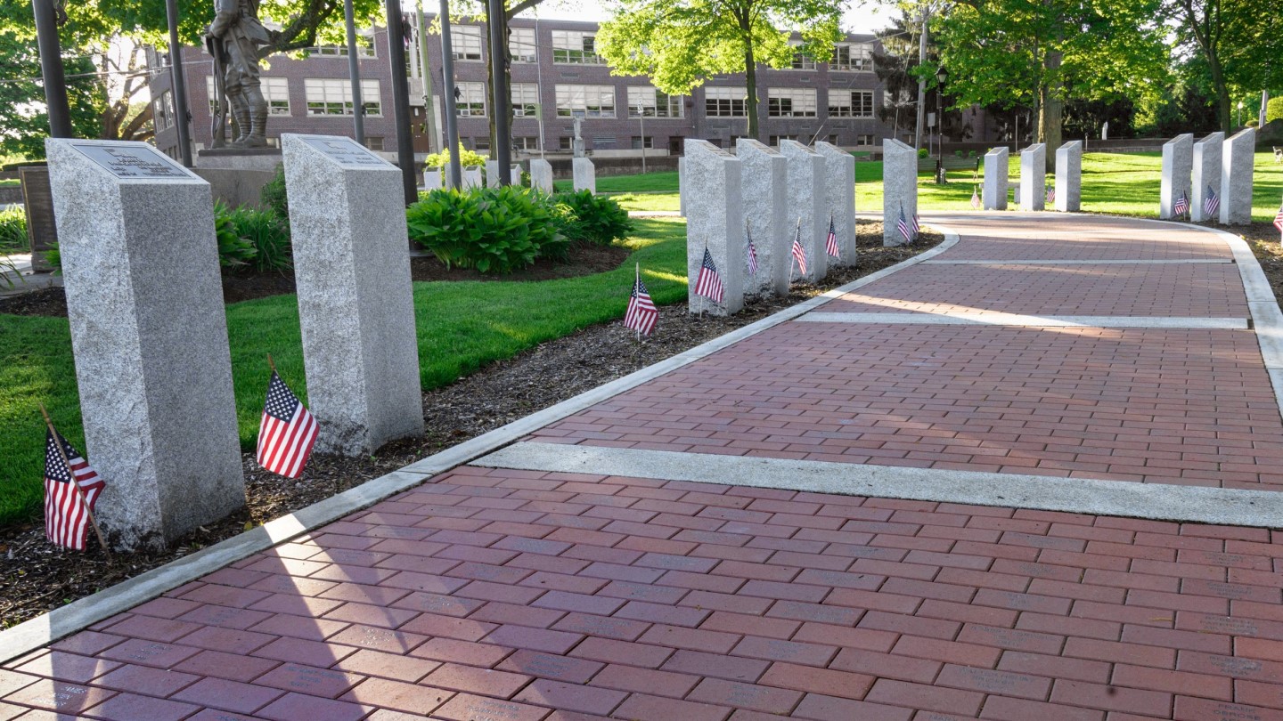 Engraved brick walkway