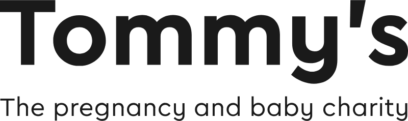 Tommy's Logo with name in bold black text with the strpaline in smaller text that says 'The pregnancy and baby charity'
