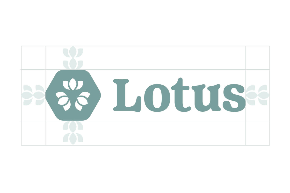 Logo with a hexagonal emblem containing a stylized lotus flower icon beside the word 'Lotus' in bold serif typeface.